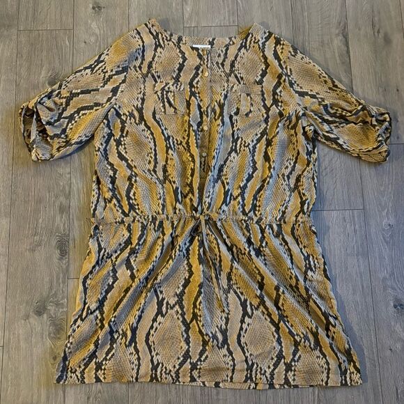 REYNAH DRESS/TUNIC XXL‎ 2X SNAKESKIN DRAW WAIST BUTTON SLEEVES - Picture 1 of 3